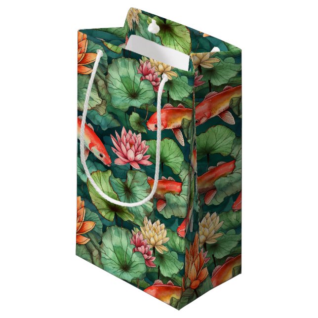 Aquarelle Koi et nappes d'eau Petit sac cadeau (Devant Angle)