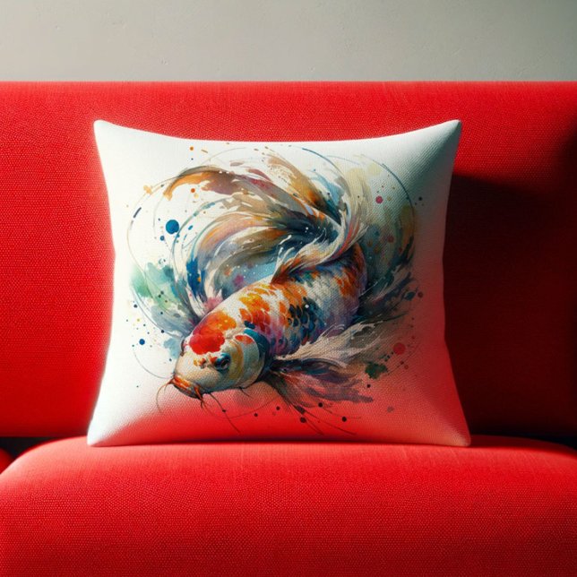 Aquarelle Koi Fish Art Coussins (Koi fish art watercolor drawing pillow.)