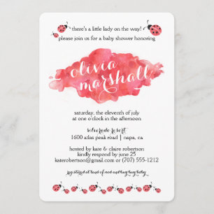 Aquarelle Ladybug Girl Baby Shower Invitations