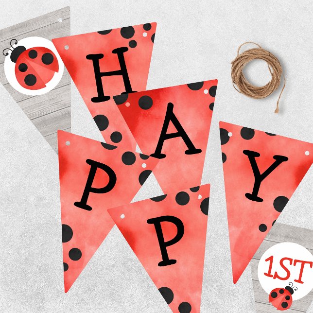 Aquarelle Ladybug joyeux bannière de Bunting Anniv (Watercolor Ladybug Happy Birthday Hanging Triangle Pennant Bunting Banner)