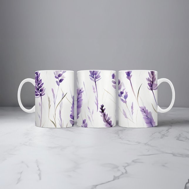 Aquarelle Lavande Florale Café Mug (Créateur téléchargé)