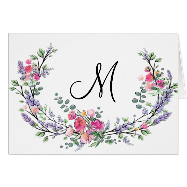 Aquarelle Lavande rose Rose sauvage et Eucalyptus (Devant horizontal)