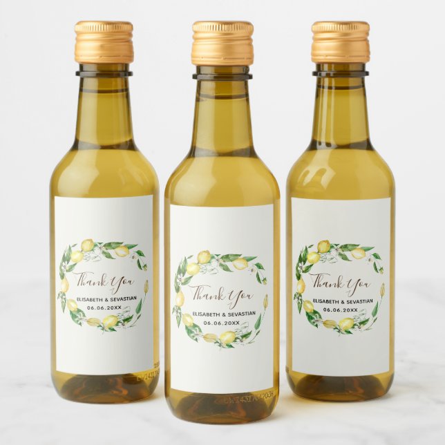 Aquarelle Lemon Floral Mint Vin Étiquette (Bouteilles)