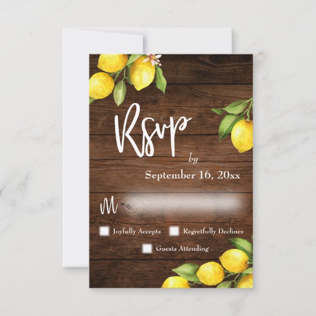 Aquarelle Lemons RSVP Typographie Bois rustique (Devant)