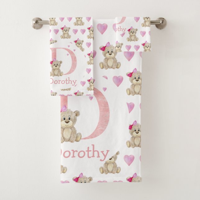 Aquarelle lettre D avec ours en peluche pour bébé  (En situation)