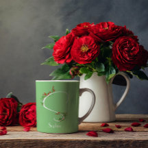 Aquarelle lettre fleur sauvage S tasse de café ver