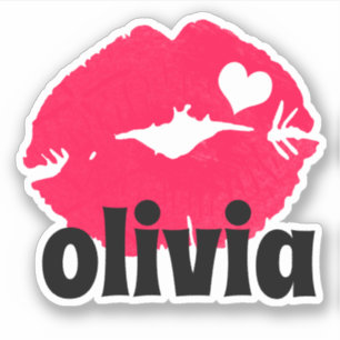 Aquarelle Lèvres Roses Avec Sticker De Nom Du Coeu