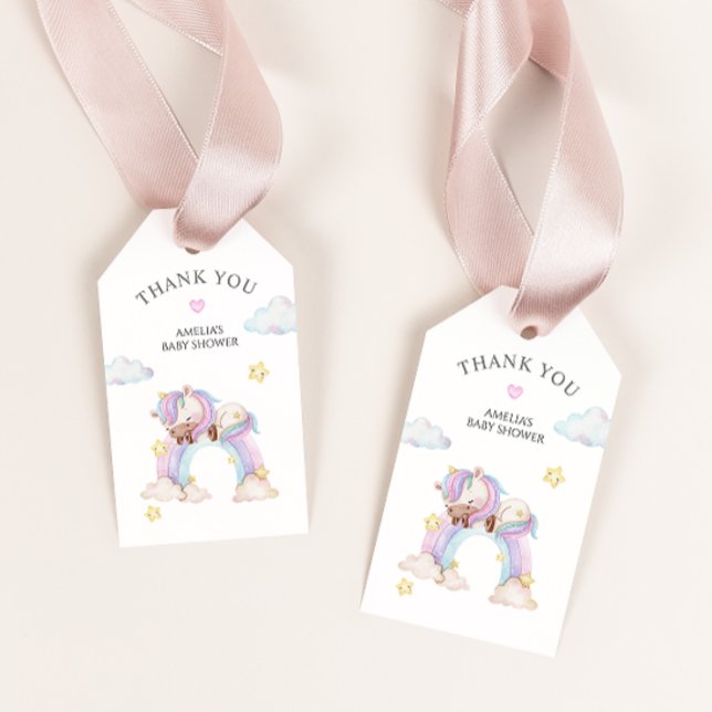 Aquarelle licorne baby shower étiquettes cadeaux (Créateur téléchargé)
