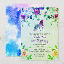 Aquarelle licorne invitation fille anniversaire
