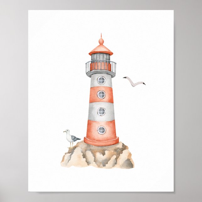 Aquarelle Lighthouse mignon Poster (Devant)