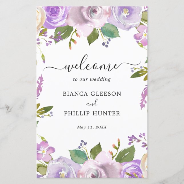 Aquarelle Lilac Floral Élégant programme de mariag (Devant)