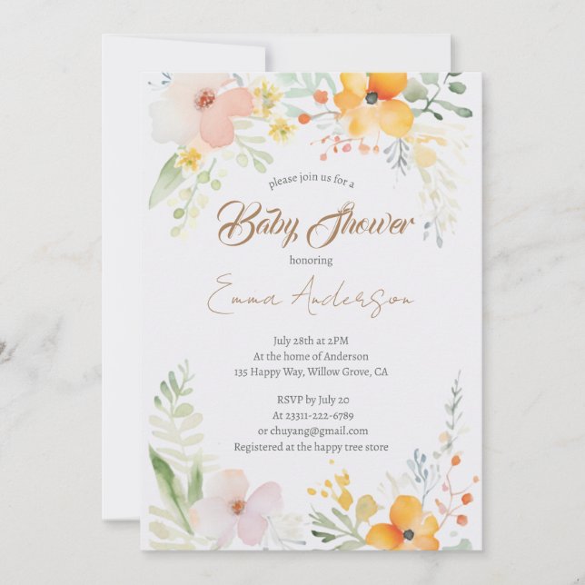 Aquarelle Lily Floral Baby shower Invitation (Devant)