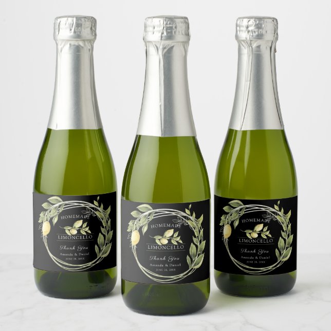 Aquarelle Limoncello Floral Étiquette de vin pétil (Bouteilles)