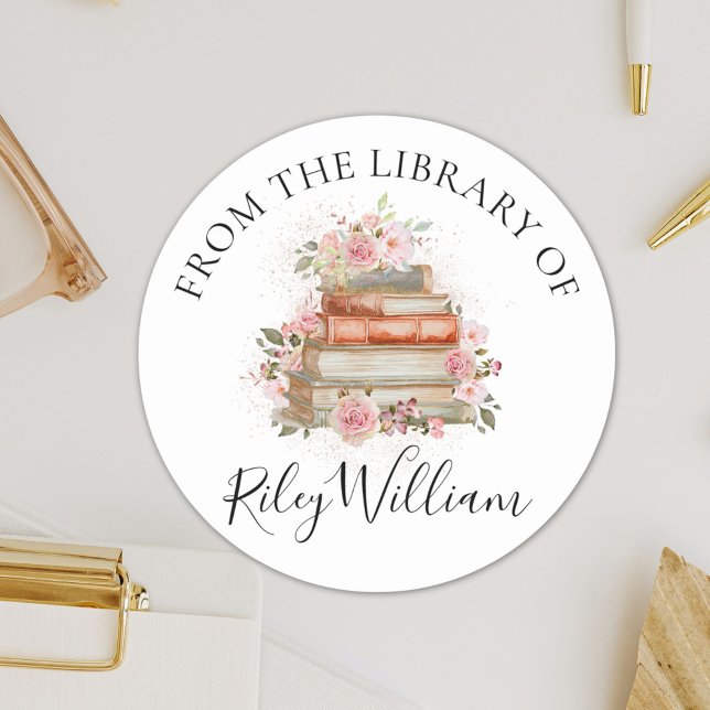 Aquarelle Livre rose Rose Floral Sticker plaque d' (In situ)