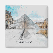 Aquarelle Louvre Magnet - Paris France Travel