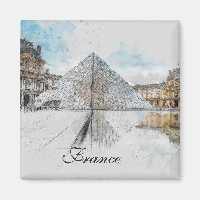 Aquarelle Louvre Magnet - Paris France Travel (Devant)