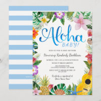 Aquarelle Luau Baby shower Invitation | Bleu