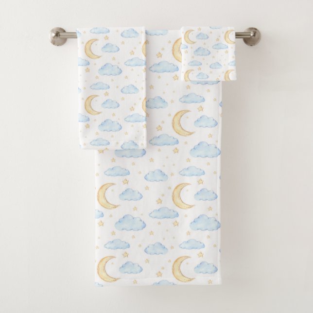 Aquarelle Lune étoiles et nuages Motif (En situation)
