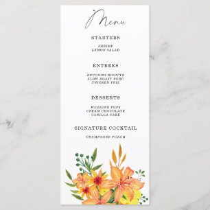 Aquarelle lys élégant menu floral minimaliste