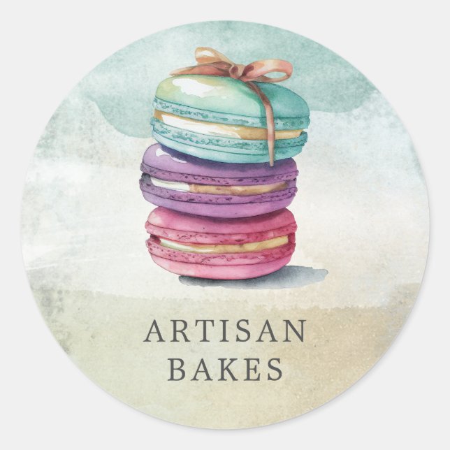 Aquarelle Macaron Cookies Baker Étiquettes de prod (Devant)