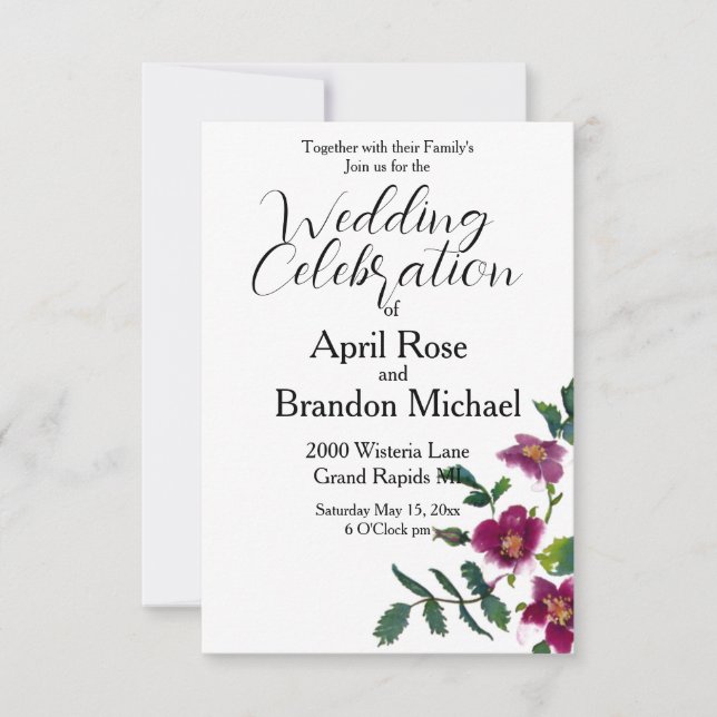 Aquarelle magenta vintage rose invitation (Devant)