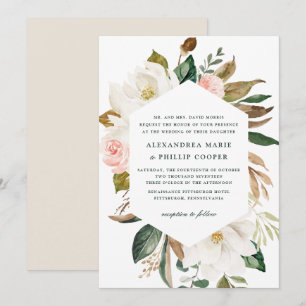 Aquarelle Magnolia Faire-part de mariage