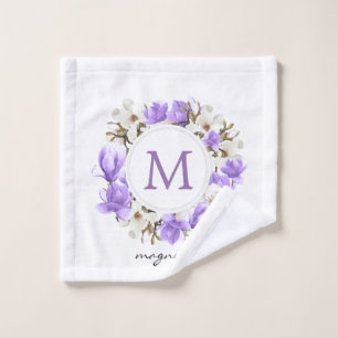 Aquarelle Magnolia pourpre Monogramme de couronne