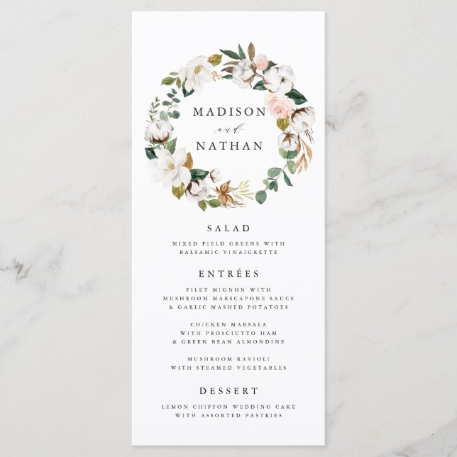 Aquarelle Magnolias | Carte de menu Mariage (Devant)