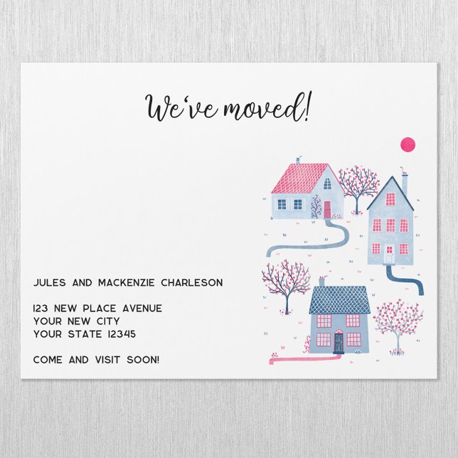 Aquarelle Maison Changement d'adresse Carte magnét (Modern We Have Moved change of address moving announcement magnetic card with custom text)