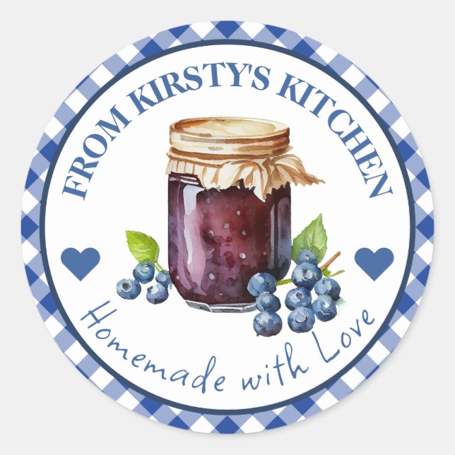 Aquarelle maison En vichy Blueberry Jam Étiquette (Devant)