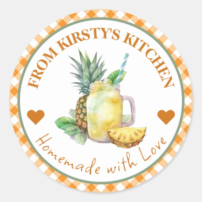 Aquarelle Maison En vichy Étiquette jus d'ananas (Devant)