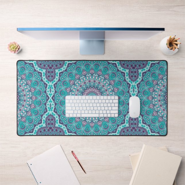 Aquarelle Mandala en Turquoise et violet (Bureau 1)