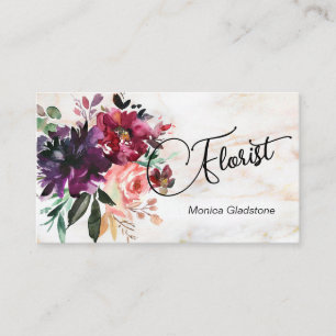 Aquarelle marbre Bourgogne Carte de visite floral