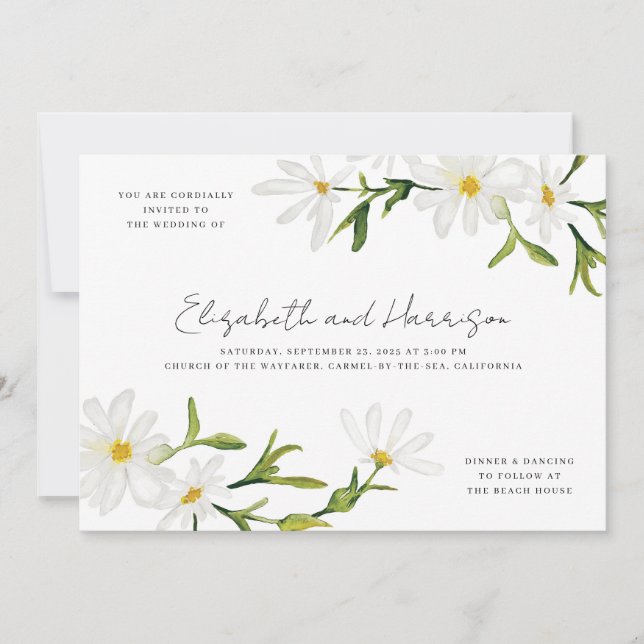 Aquarelle marguerite Faire-part de mariage floral  (Devant)