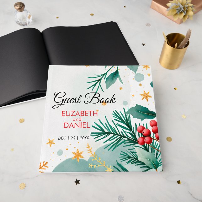 Aquarelle Mariage d'hiver livre d'hôtes - Élégant (Recto ouvert)