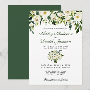 Aquarelle mariage Floral Vert Blanc Invitation G
