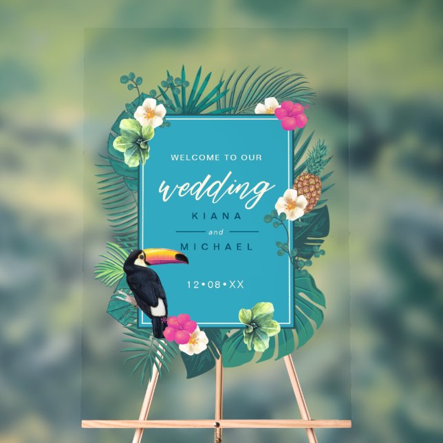 Aquarelle Mariage tropical Bienvenue ID Turquoise5 (Neutre)