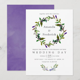 Aquarelle Mariage ultra violet Invitation florale