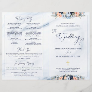 Aquarelle Marine Bleu Floral Mariage Programme de