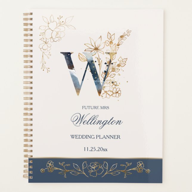 Aquarelle marine bleu & or rose Wedding planner (Devant)