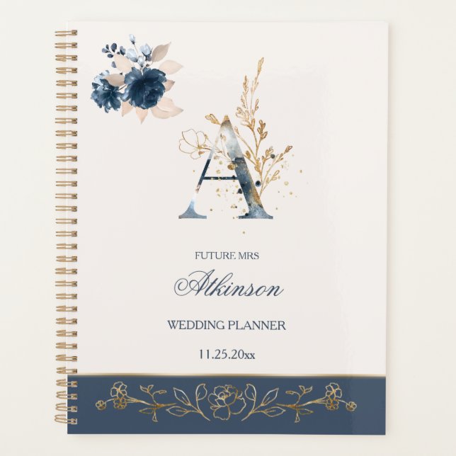 Aquarelle marine bleu & or rose Wedding planner (Devant)