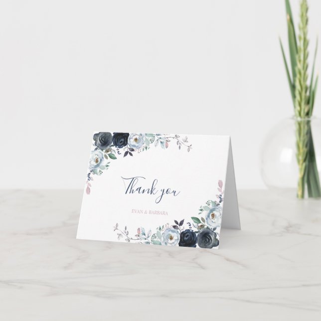 Aquarelle Marine Boho Floral Carte de remerciement (Devant)