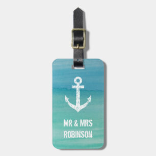Aquarelle marine m et mrs étiquette bagage de voya