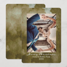 Aquarelle Martini Olive Elégante carte de Noël