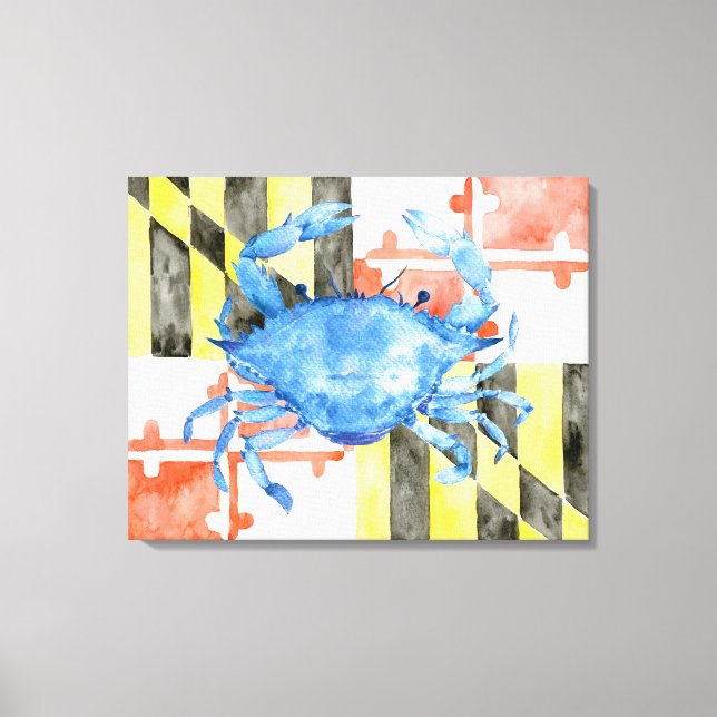 Aquarelle Maryland Drapeau toile de crabe bleu Imp (Recto)