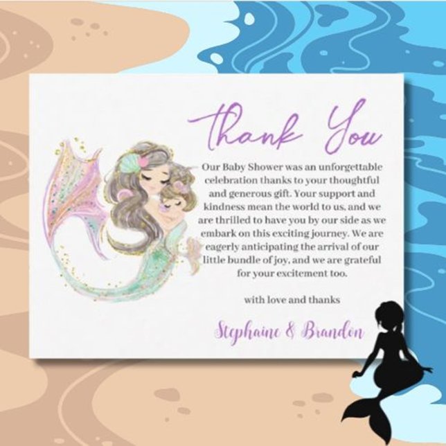 Aquarelle MERMAID Sous Le Merci De Mer (Express your gratitude with this enchanting MERMAID Under The Sea Thank You card )