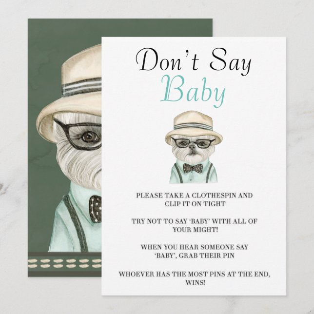 Aquarelle mignon chien ne pas dire carte bébé (Devant / Derrière)