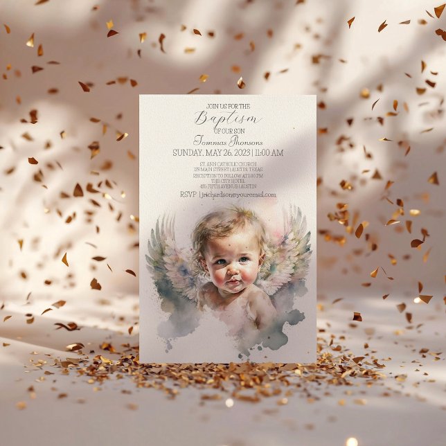 Aquarelle mignonne Angel Baby Baptême Invitation (Créateur téléchargé)