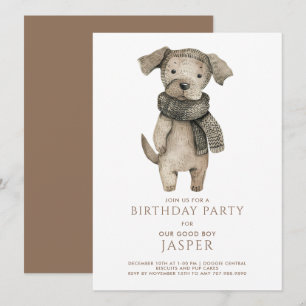 Aquarelle mignonne Chien' Animal Invitation fête d
