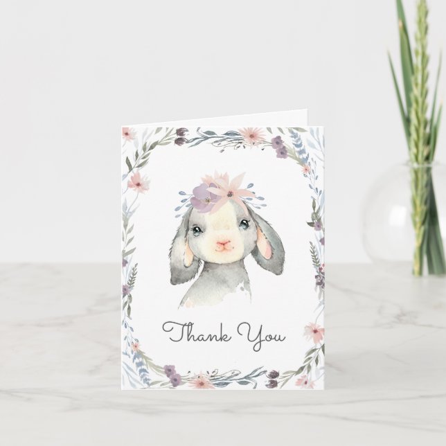 Aquarelle mignonne Merci d'agneau de bébé Floral (Devant)